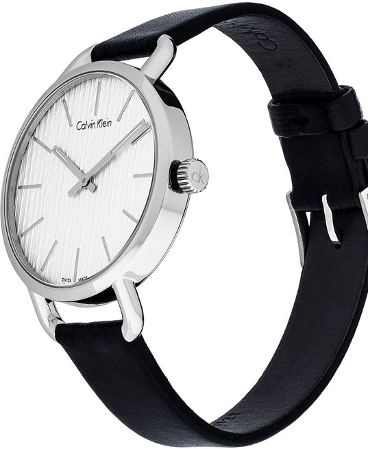 NEW Calvin Klein Even Leather Ladies Watches - Black K7B231C6