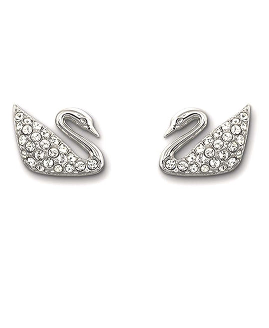 SWAROVSKI Swan Rhodium Plated & Clear Crystal Earrings #1116357