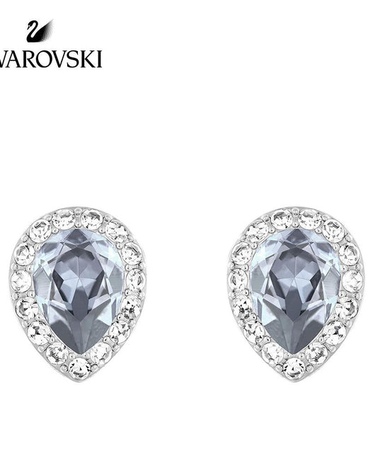 SWAROVSKI Christie Pear Rhodium with Blue & Clear Crystal Stud Earrings #5113783