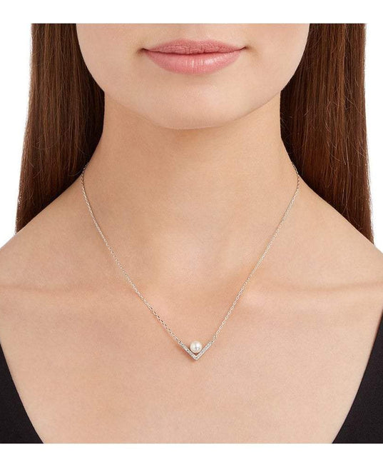 SWAROVSKI Edify Clear Crystal & Pearl Rhodium Small Necklace #5213361