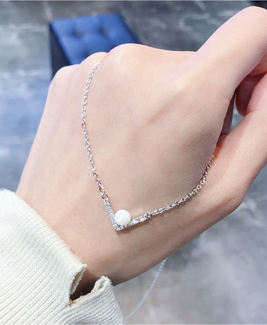 SWAROVSKI Edify Clear Crystal & Pearl Rhodium Small Necklace #5213361