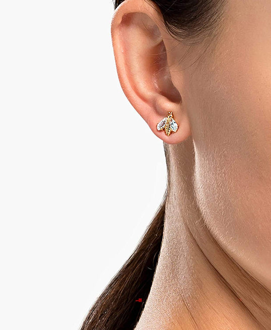 SWAROVSKI Eternal Flower earrings Bee - White & Gold-tone plated #5518143