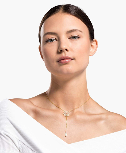 SWAROVSKI Symbolic Lotus Necklace - White & Gold-tone Plated #5521346