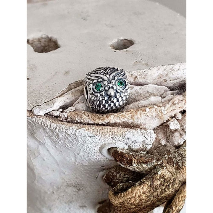 Pandora Wise Owl Charm 791211CZN – Sterling Silver & Green CZ - View 3