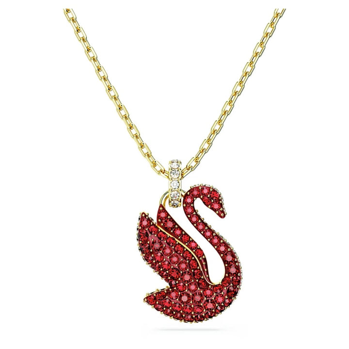 Swarovski Swan Pendant: Medium Red Crystal on Gold-Tone Chain - View 1