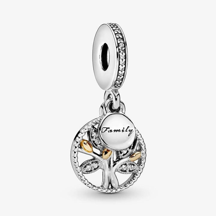 Pandora Family Tree Dangle Charm in Silver & 14k Gold 791728CZ - View 2