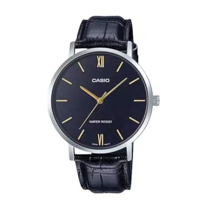 Casio Enticer MTP-VT01L-1BUDF Black & Gold Leather Watch - View 1