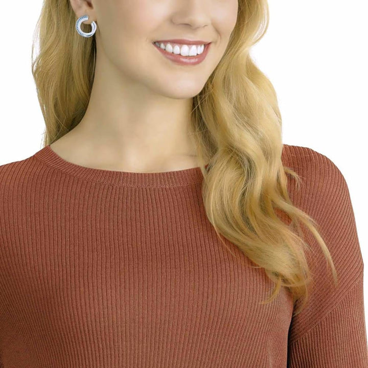Swarovski Hero Teal Hoop Earrings - Rhodium Finish 5352226 - View 2