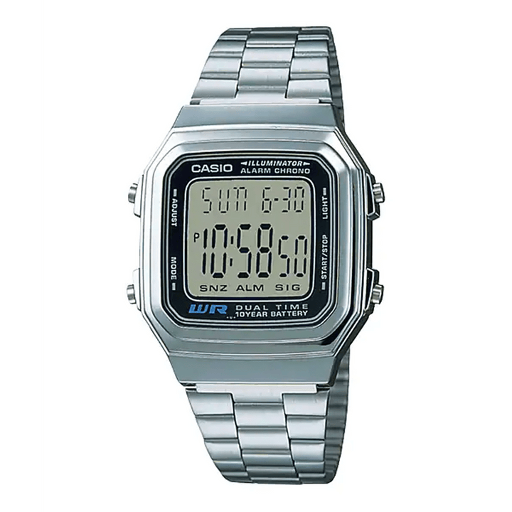 Casio Illuminator A178WA-1ADF Stainless Steel Digital Watch - View 1