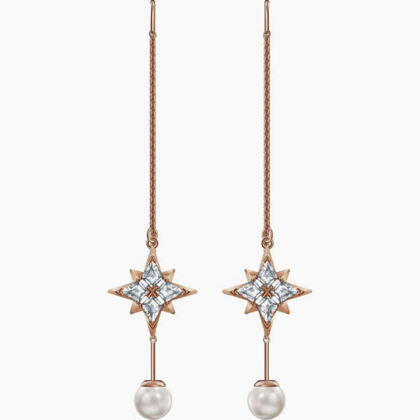 Swarovski Symbolic Star Chain Earrings - Rose Gold & White 5494344 - View 1