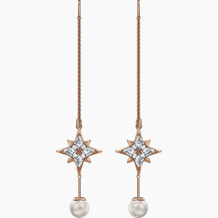 Swarovski Symbolic Star Chain Earrings - Rose Gold & White 5494344 - View 1