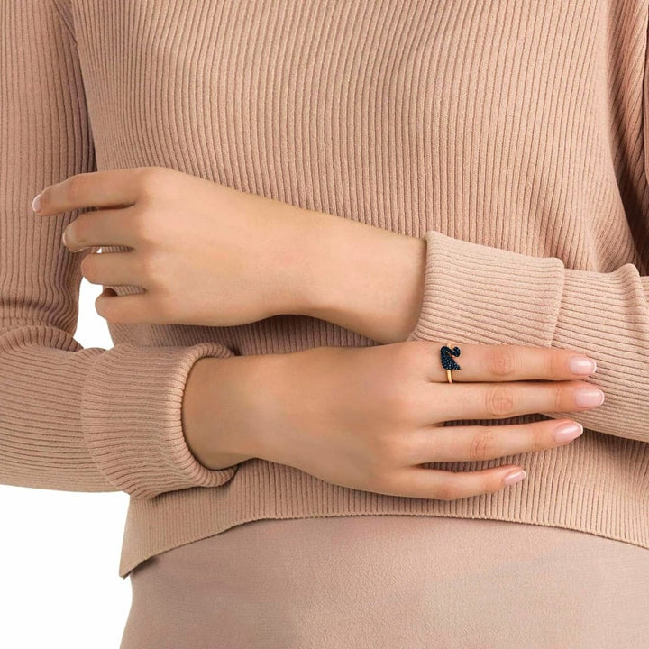 Swarovski Iconic Swan Ring, Rose Gold & Black, 5358024 - View 3