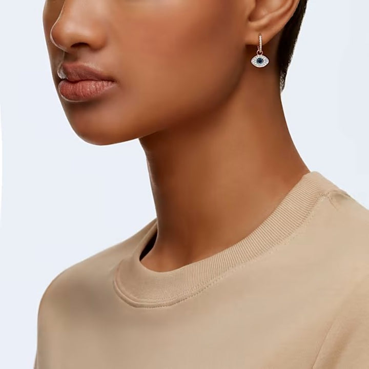 Swarovski Symbolic Evil Eye Hoop Earrings, Blue, 5425857 - View 3