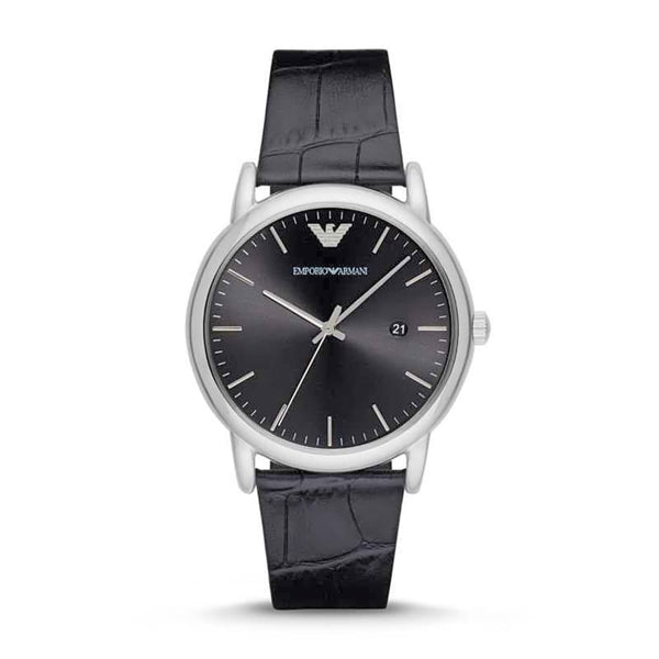 Armani AR2500 Men's Black Leather and Silver Watch - View 1