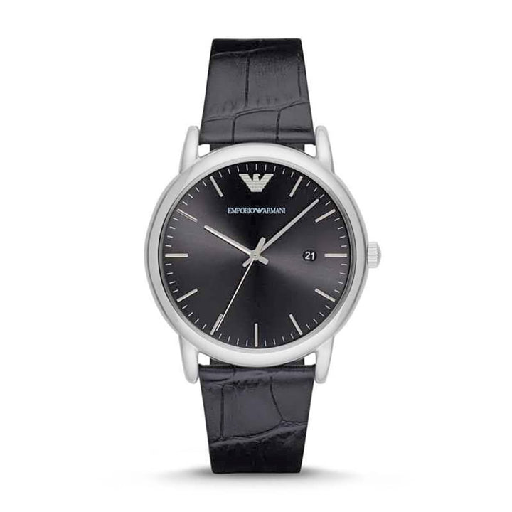 Armani AR2500 Men's Black Leather and Silver Watch - View 1