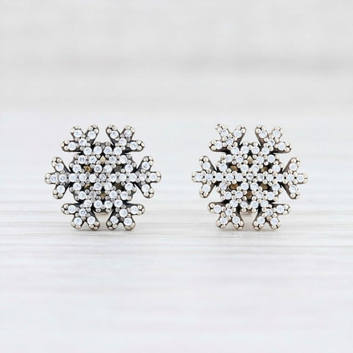 Pandora Snowflake Stud Earrings, Silver & CZ 290589CZ - View 2