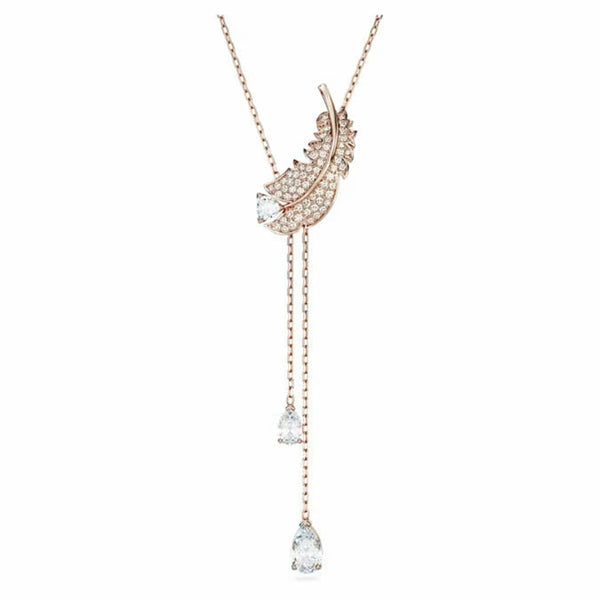 Swarovski Idyllia Feather Y Necklace, Rose Gold & White, 5663485 - View 1