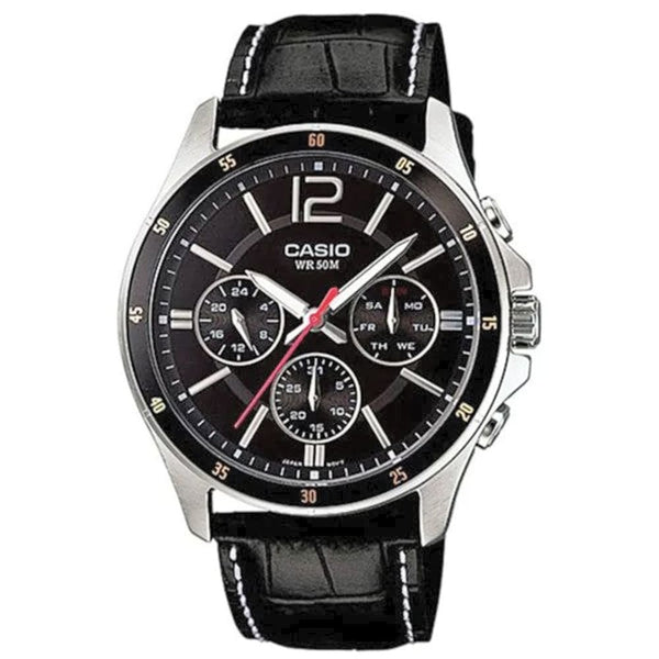Casio Enticer MTP-1374L-1AVDF Multi-Dial Leather Watch - View 1