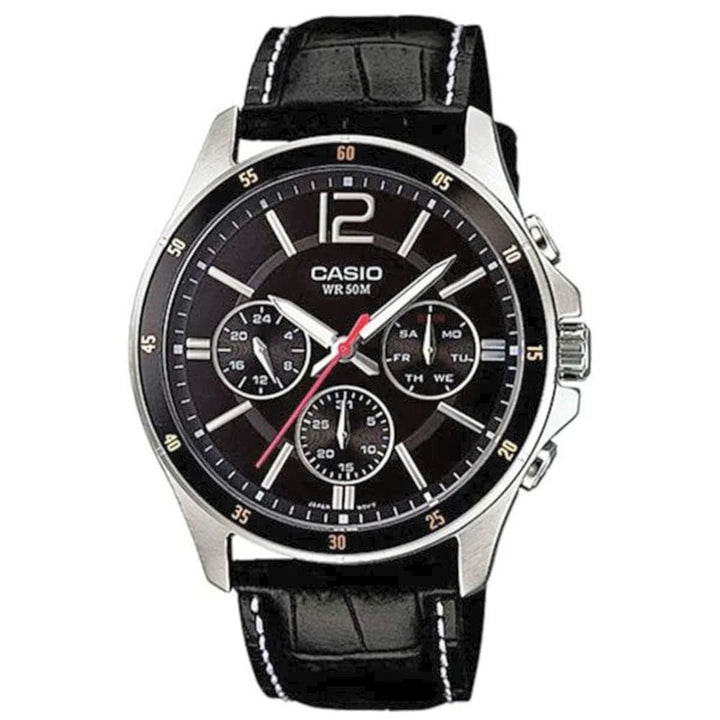Casio Enticer MTP-1374L-1AVDF Multi-Dial Leather Watch - View 1