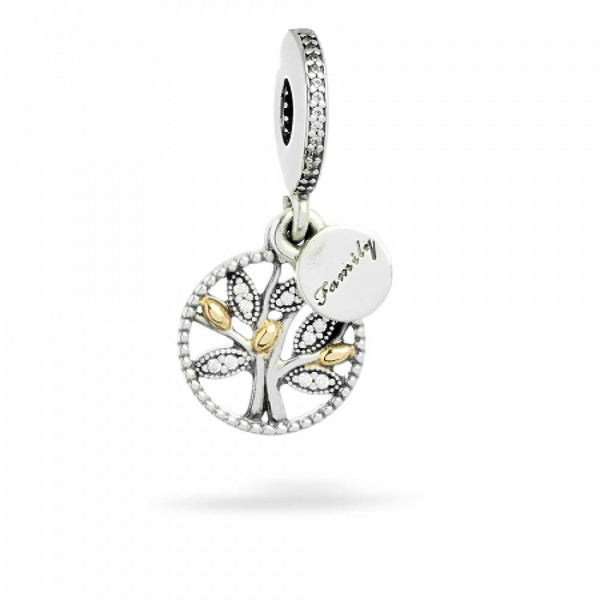 Pandora Family Tree Dangle Charm in Silver & 14k Gold 791728CZ - View 1