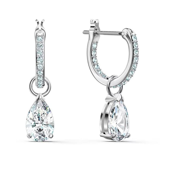 Swarovski Attract Pear-Cut Drop Earrings, Rhodium Plated - View 3
