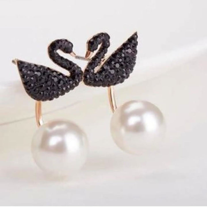 Swarovski Iconic Swan Rose Gold & Black Crystal Earring Jackets 5193949 - View 2