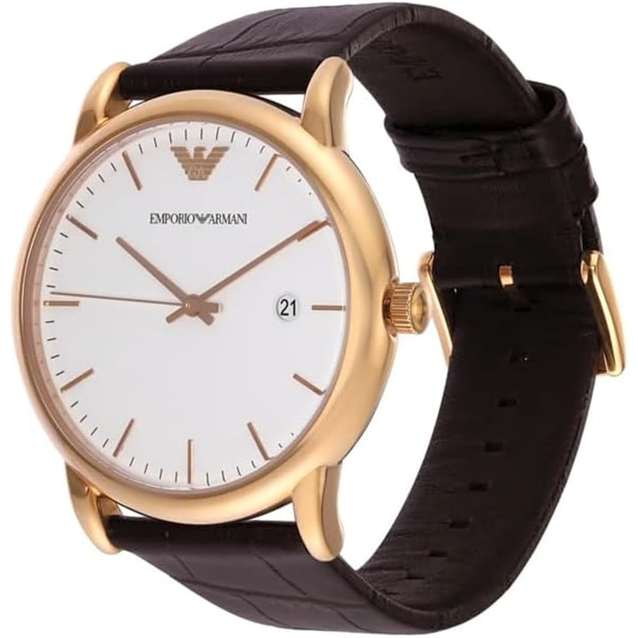 Armani AR2502 Men's Rose Gold Leather Date Watch - View 3