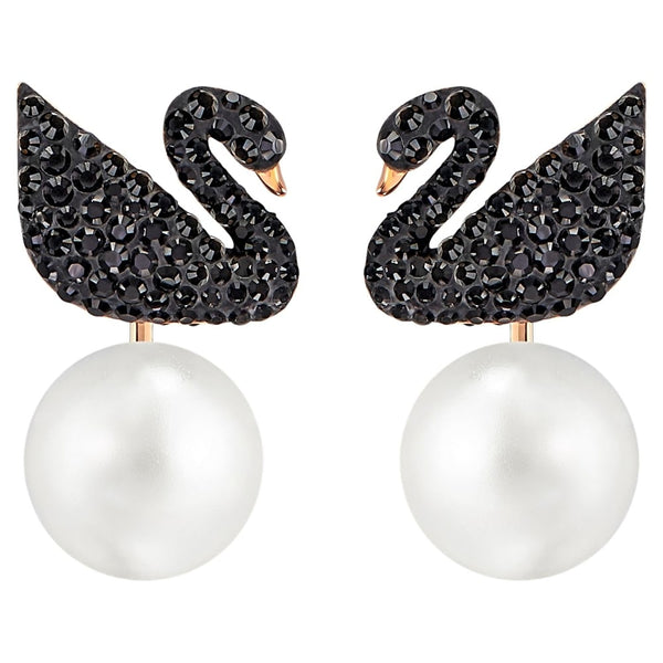 Swarovski Iconic Swan Rose Gold & Black Crystal Earring Jackets 5193949 - View 1