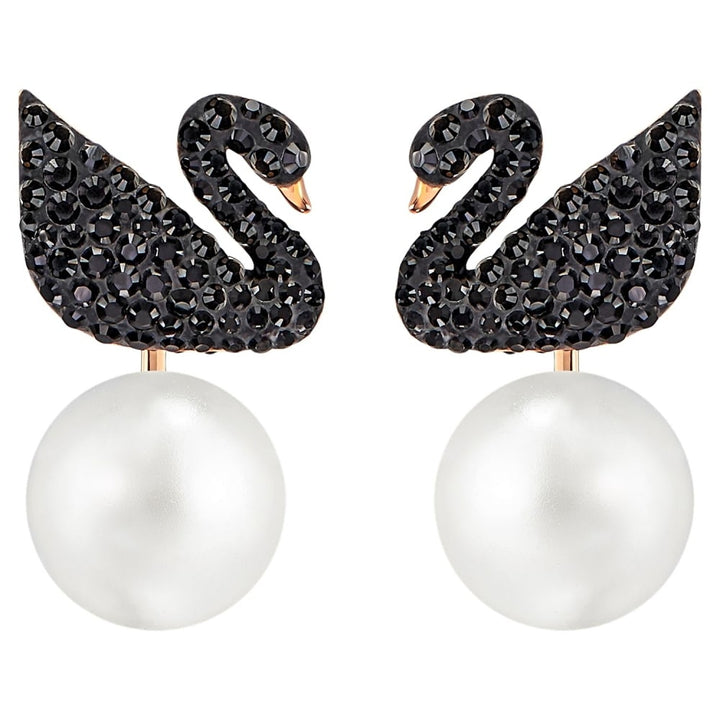 Swarovski Iconic Swan Rose Gold & Black Crystal Earring Jackets 5193949 - View 1