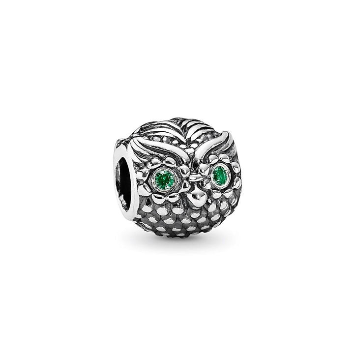 Pandora Wise Owl Charm 791211CZN – Sterling Silver & Green CZ - View 2
