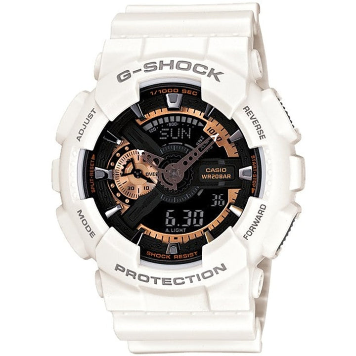 Casio G-Shock GA-110RG-7AER: Rose Gold Accented White Watch - View 1