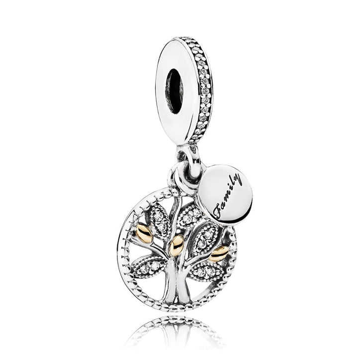 Pandora Family Tree Dangle Charm in Silver & 14k Gold 791728CZ - View 3