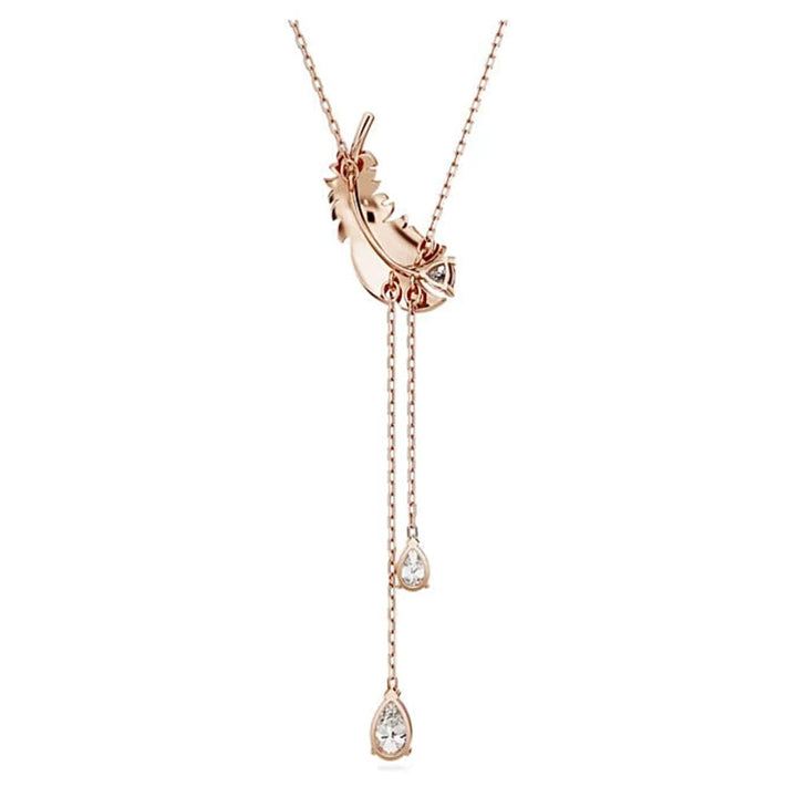 Swarovski Idyllia Feather Y Necklace, Rose Gold & White, 5663485 - View 2