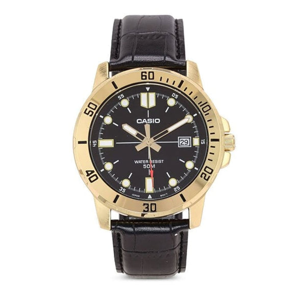 Casio Enticer MTP-VD01GL-1EVUDF Men's Gold-Tone Leather Watch - View 1