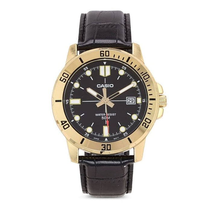 Casio Enticer MTP-VD01GL-1EVUDF Men's Gold-Tone Leather Watch - View 1