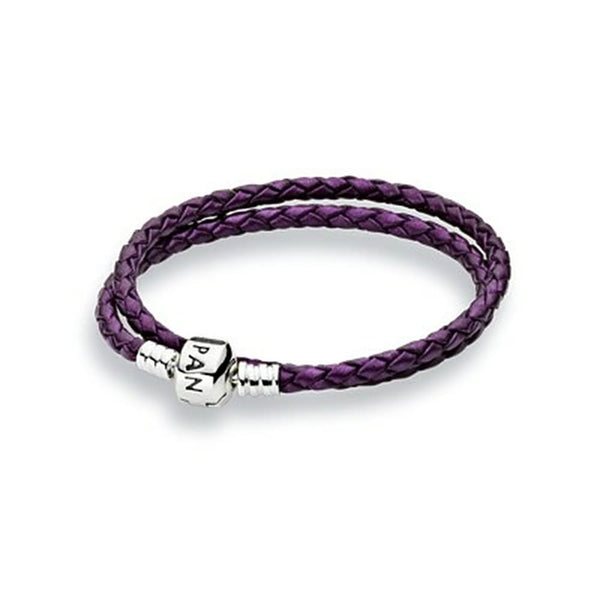 Pandora Moments Purple Double Woven Leather Bracelet 590705CPE-D2 - View 1