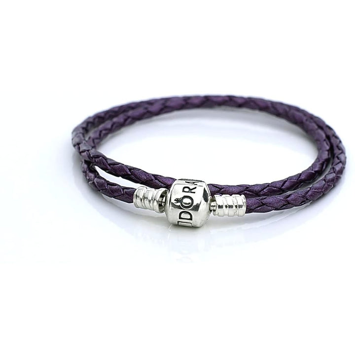 Pandora Moments Purple Double Woven Leather Bracelet 590705CPE-D2 - View 3