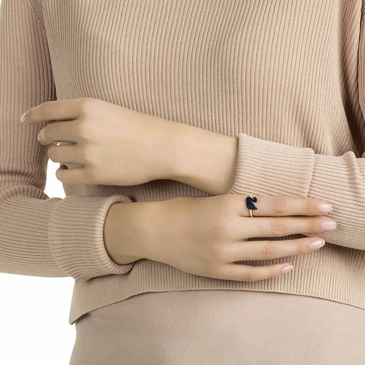 Swarovski Iconic Swan Ring - Rose Gold & Black - 5366585 - View 4