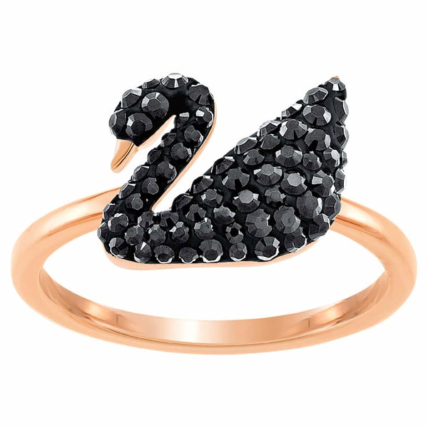 Swarovski Iconic Swan Ring - Rose Gold & Black - 5366585 - View 1