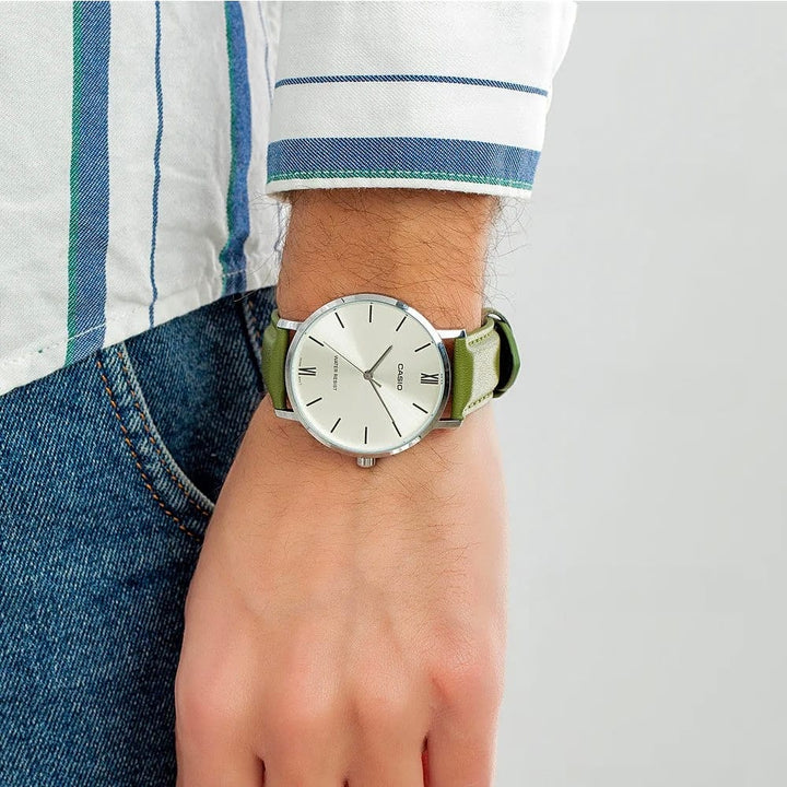 Casio Enticer MTP-VT01L-3BUDF Men's Green Leather Analog Watch - View 4