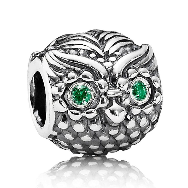 Pandora Wise Owl Charm 791211CZN – Sterling Silver & Green CZ - View 1