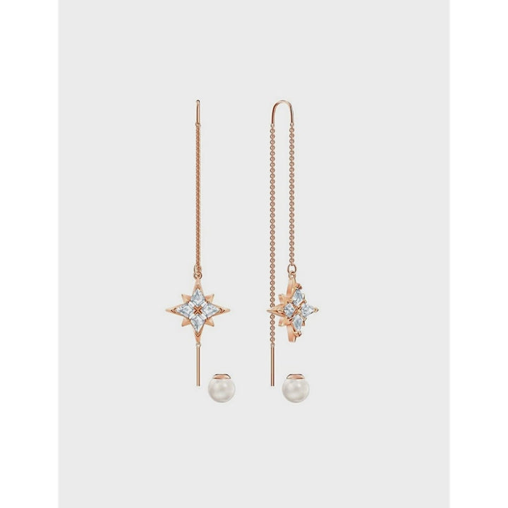 Swarovski Symbolic Star Chain Earrings - Rose Gold & White 5494344 - View 2