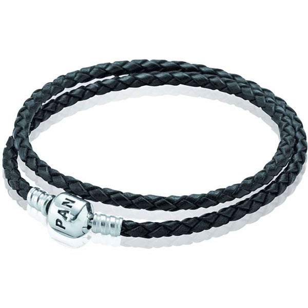 Pandora Moments Double Black Leather Bracelet 590705CBK-D1 (35cm) - View 1