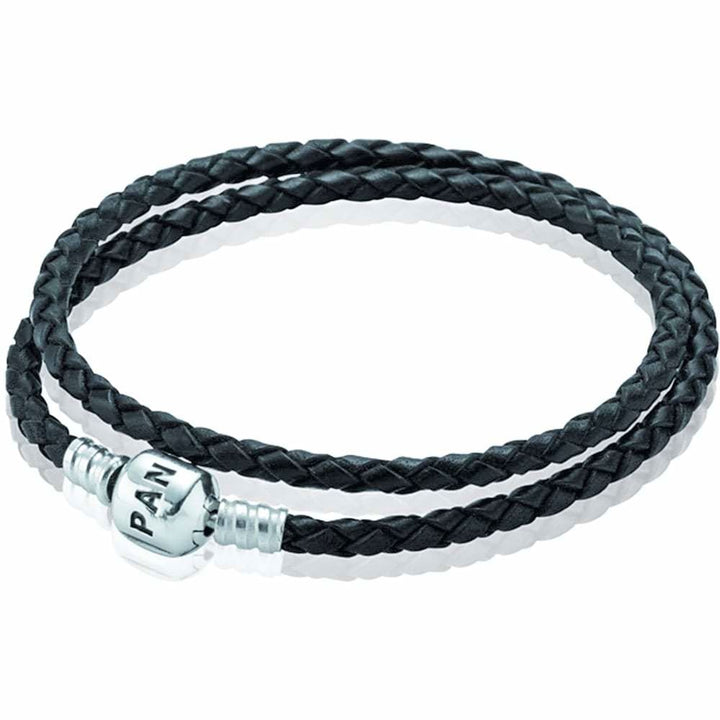 Pandora Moments Double Black Leather Bracelet 590705CBK-D1 (35cm) - View 1