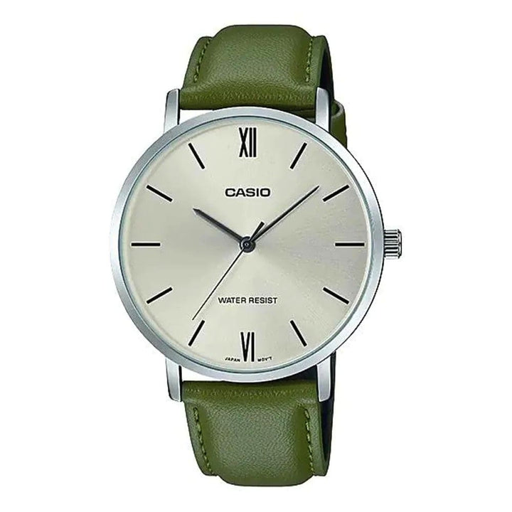 Casio Enticer MTP-VT01L-3BUDF Men's Green Leather Analog Watch - View 1