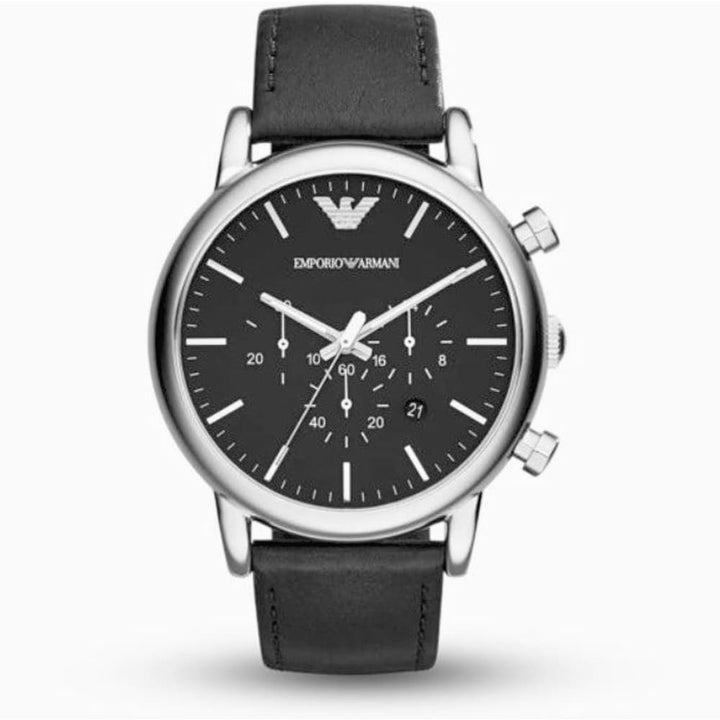 Armani AR1828 Men's Black Leather Chronograph Watch - View 1