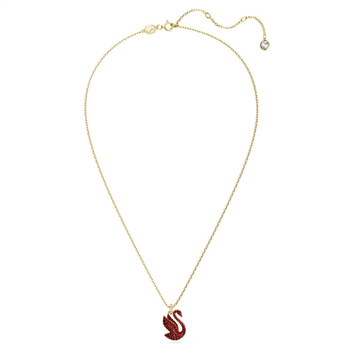 Swarovski Swan Pendant: Medium Red Crystal on Gold-Tone Chain - View 2