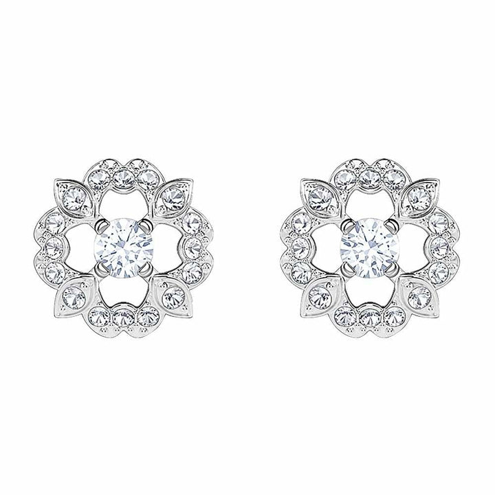 Swarovski Sparkling Dance Flower Earrings: Rhodium Plated Crystal – Style 5396227 - View 1