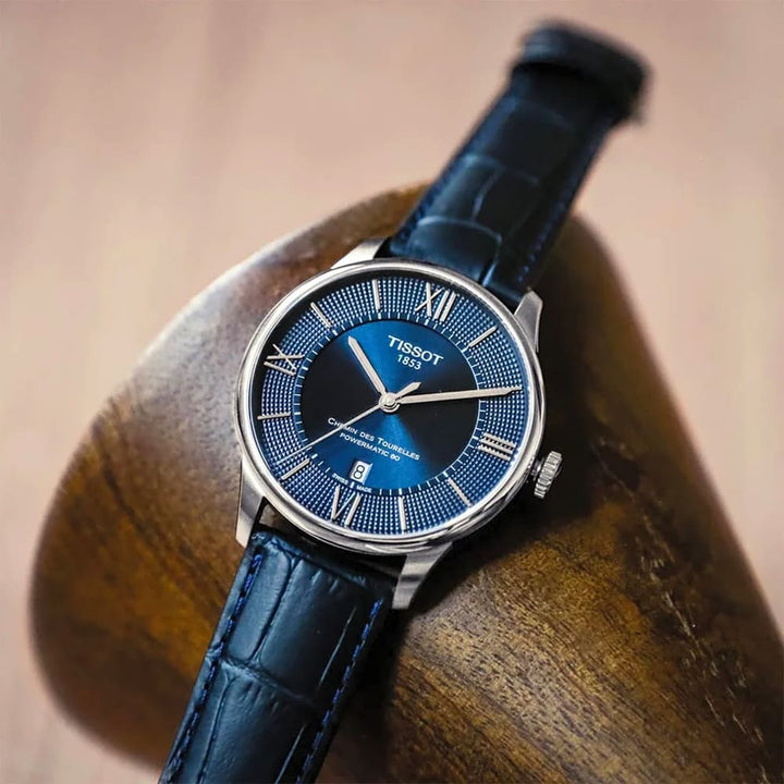 Tissot Chemin Des Tourelles Powermatic 80 Blue Leather Men's Watch T0994071604800 - View 2