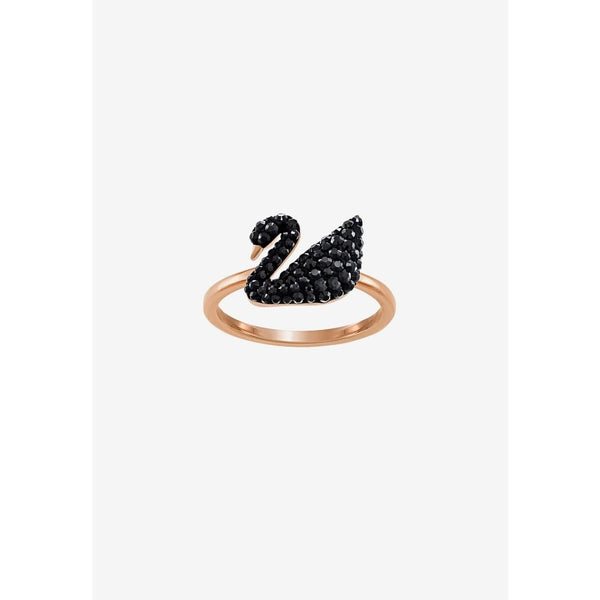 Swarovski Iconic Swan Ring, Rose Gold & Black, 5358024 - View 1